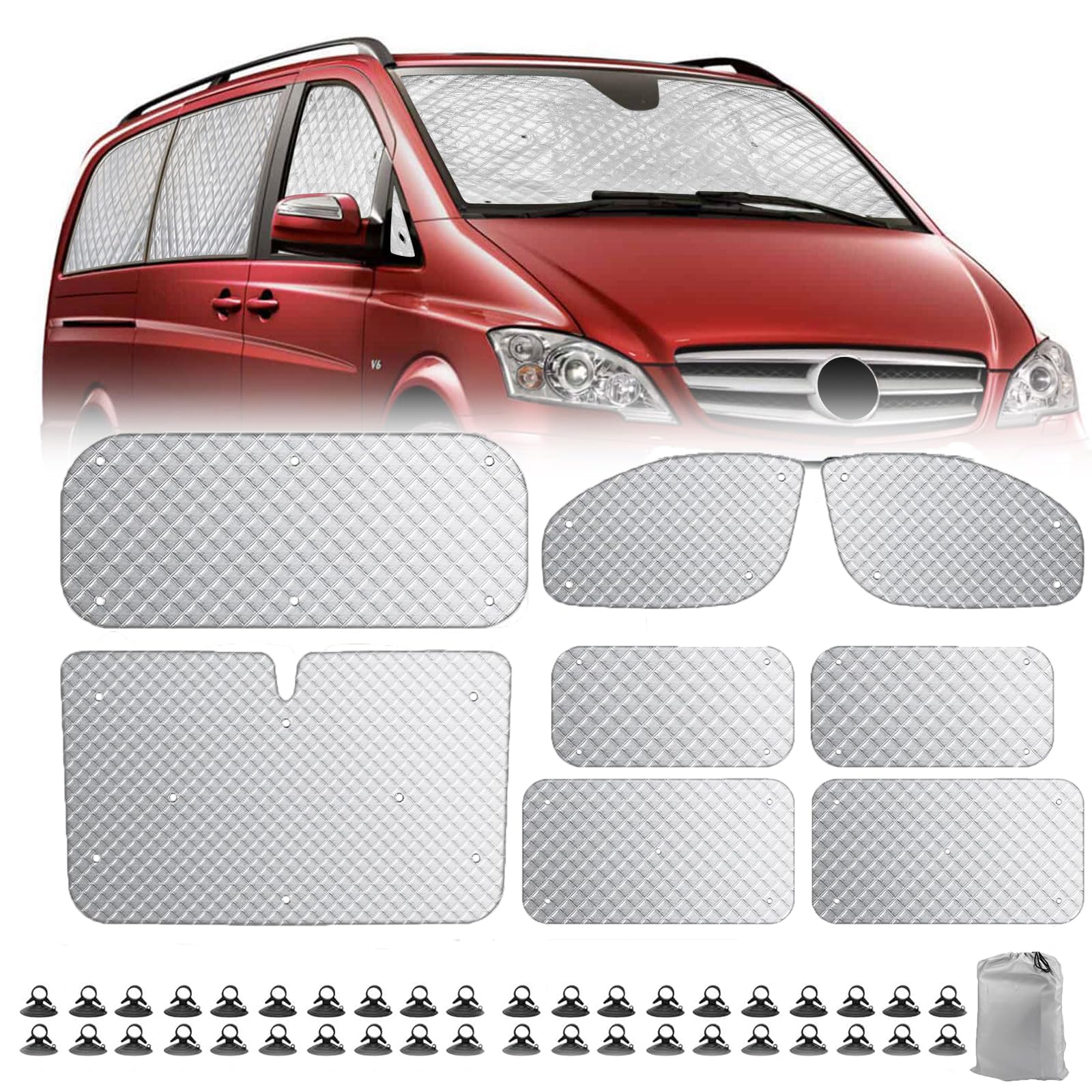 Thermomatte Fahrerhaus Innen für Ford Transit Custom LWB 2012-2024, 8 Stück Sonnenschutz Frontscheibe Innen Verdunkelung Auto Windschutzscheiben Frontscheibenabdeckung Thermorollo Set von Eysbiy