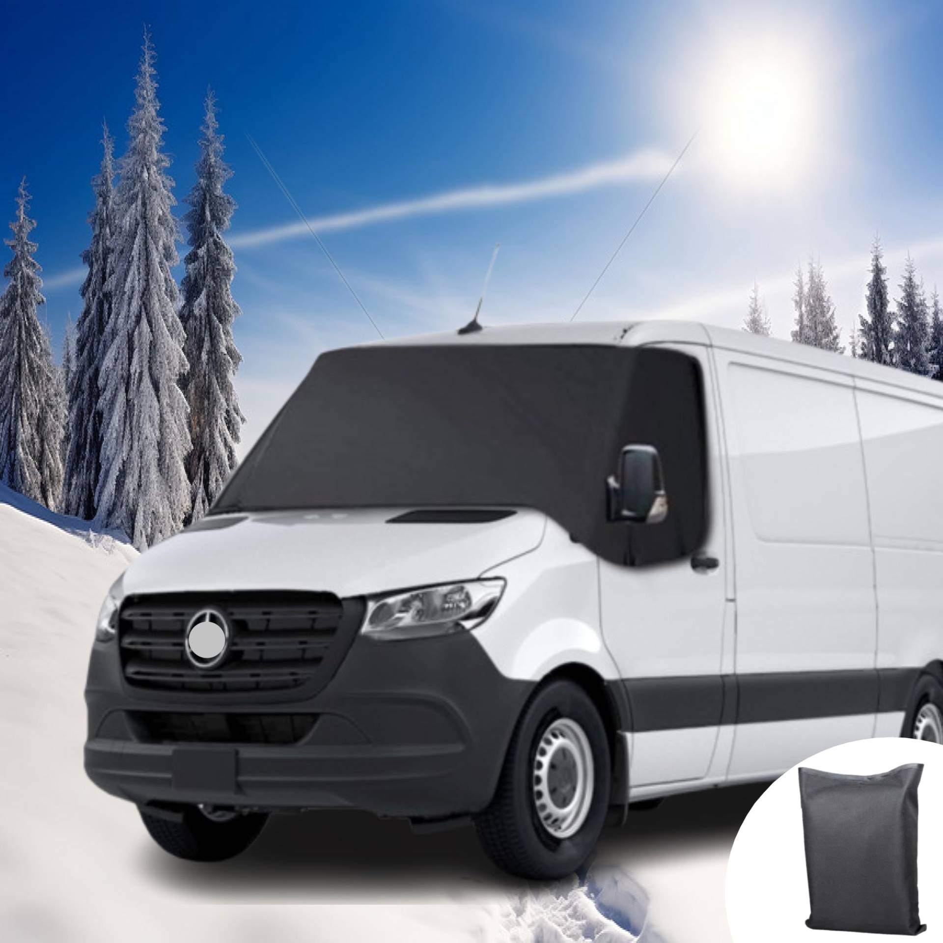 Wohnmobil Windschutzscheiben Abdeckung Ersatz für Mercedes Sprinter 2019-2024, 600D Oxford Tuch Frontscheibe Wrap Cover Wasserdicht Anti-EIS Schnee Auto Frostabdeckung Sonnenschutz Abdeckung von Eysbiy