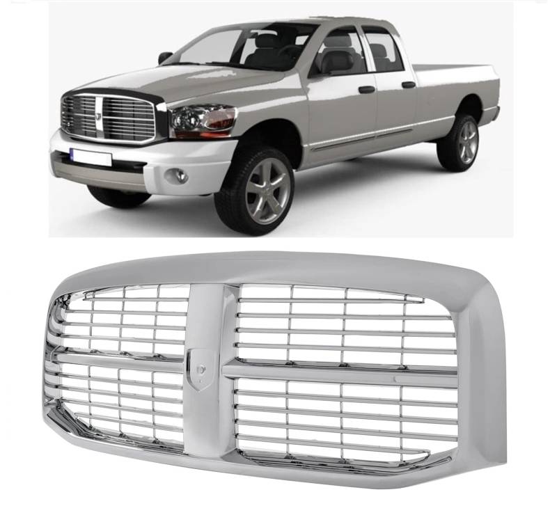 EzMech Kühlergrill-Montage, kompatibel mit Dodge Ram 1500 Grill 2006–2008 / Ram 2500 Grill 2006–2009 / Ram 3500 Grill 2006 2007 2008 2009 mit Chromrahmenschale mit Chrom-Einsatz von EzMech