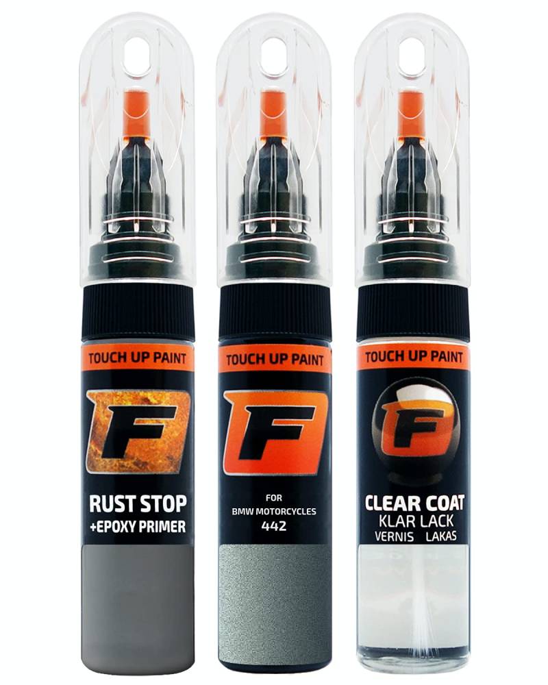 FIRANTO Lackstift Autolack Reparaturset für Bmw Motorcycles 442 Graugruen - 3-in-1 Autolack Kratzer Reparaturstift 15ml Grundierung, Klarlack von F FIRANTO