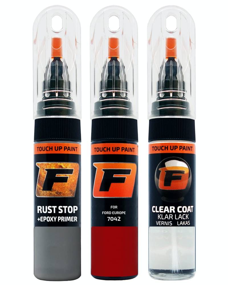 FIRANTO Lackstift Autolack Reparaturset für FORD 7042 Colorado Red - 3-in-1 Autolack Kratzer Reparaturstift 15ml Grundierung, Klarlack von F FIRANTO