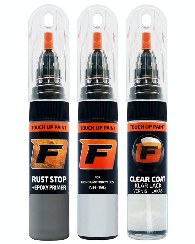 FIRANTO Lackstift Autolack Reparaturset für Honda Motorcycles NH-196 Ross White - 3-in-1 Autolack Kratzer Reparaturstift 15ml Grundierung, Klarlack von F FIRANTO