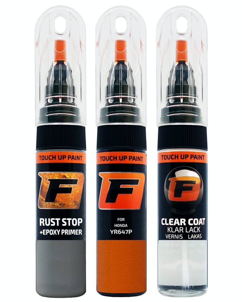 FIRANTO Lackstift Autolack Reparaturset für Honda YR647P Thermal Orange - 3-in-1 Autolack Kratzer Reparaturstift 15ml Grundierung, Klarlack von F FIRANTO