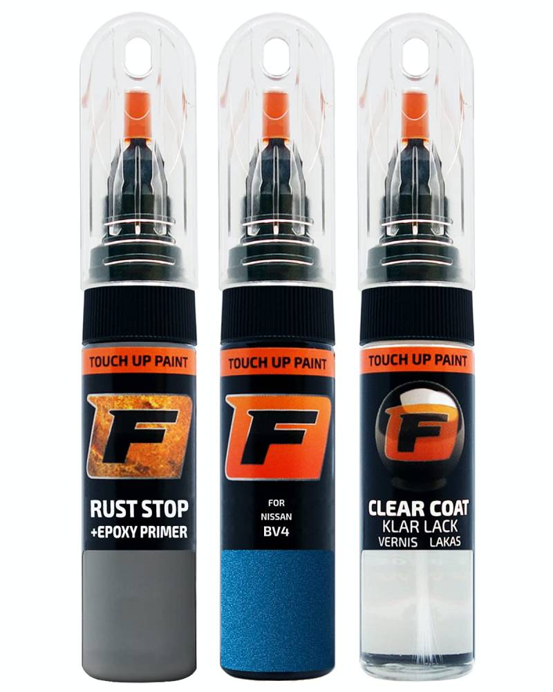 FIRANTO Lackstift Autolack Reparaturset für Nissan BV4 Intense Blue - 3-in-1 Autolack Kratzer Reparaturstift 15ml Grundierung, Klarlack von F FIRANTO