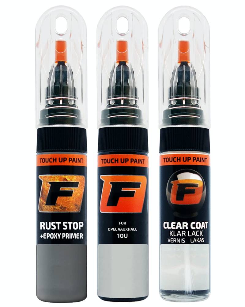 FIRANTO Lackstift Autolack Reparaturset für Opel Vauxhall 10U Casablancaweiss/Glacier/Arctic White - 3-in-1 Autolack Kratzer Reparaturstift 15ml Grundierung, Klarlack von F FIRANTO