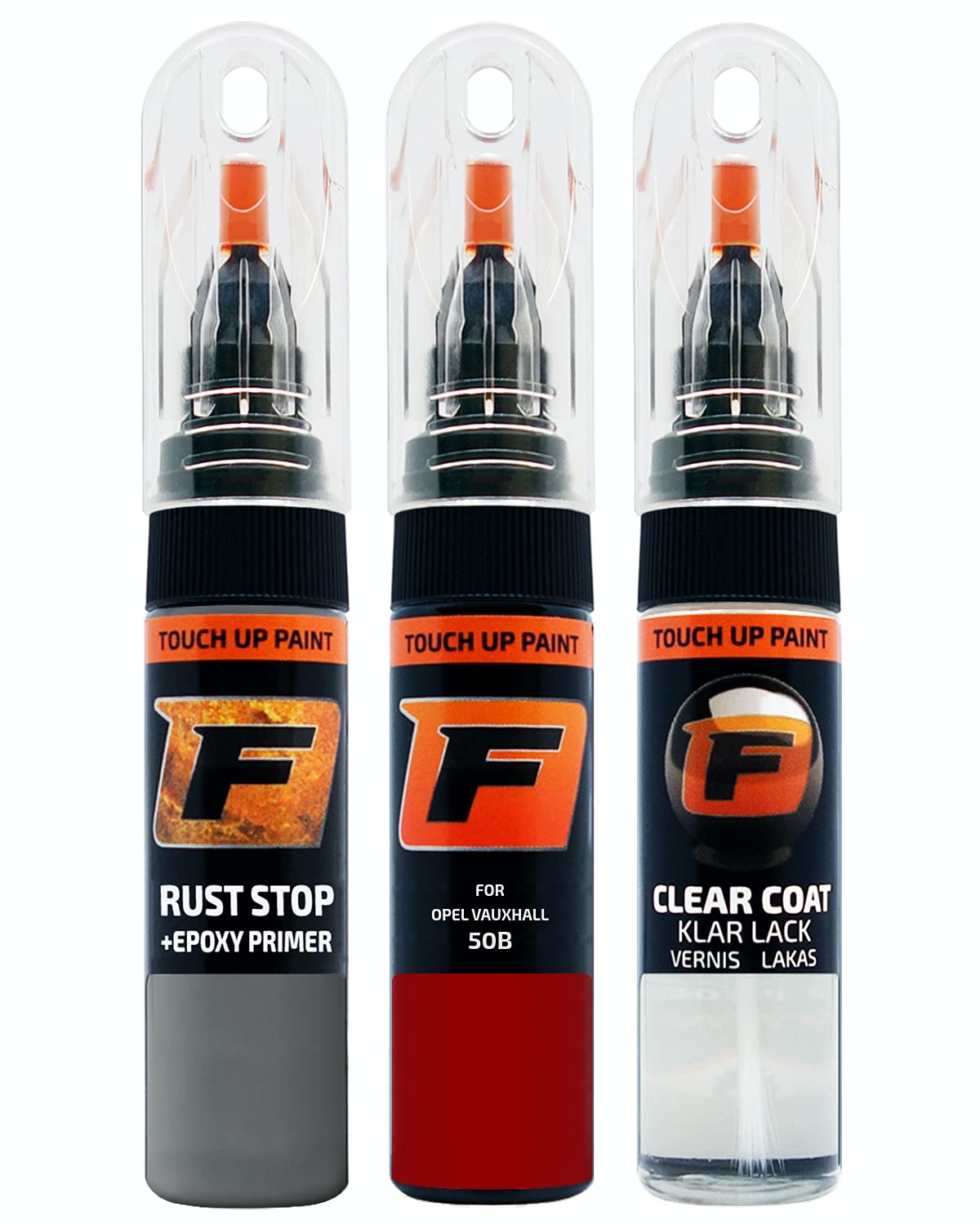 FIRANTO Lackstift Autolack Reparaturset für Opel Vauxhall 50B Powerrot/red - 3-in-1 Autolack Kratzer Reparaturstift 15ml Grundierung, Klarlack von F FIRANTO