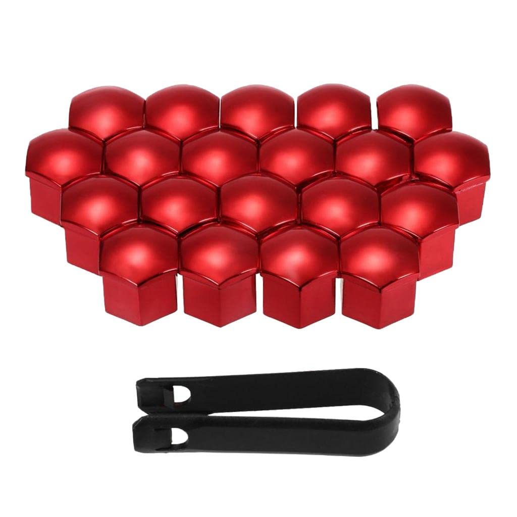 F Fityle 20er Set Radmutter Kappe Universal Reifen Mutter Abdeckungen mit Entfernung Werkzeug Set für Autos, 17 mm, rot von F Fityle