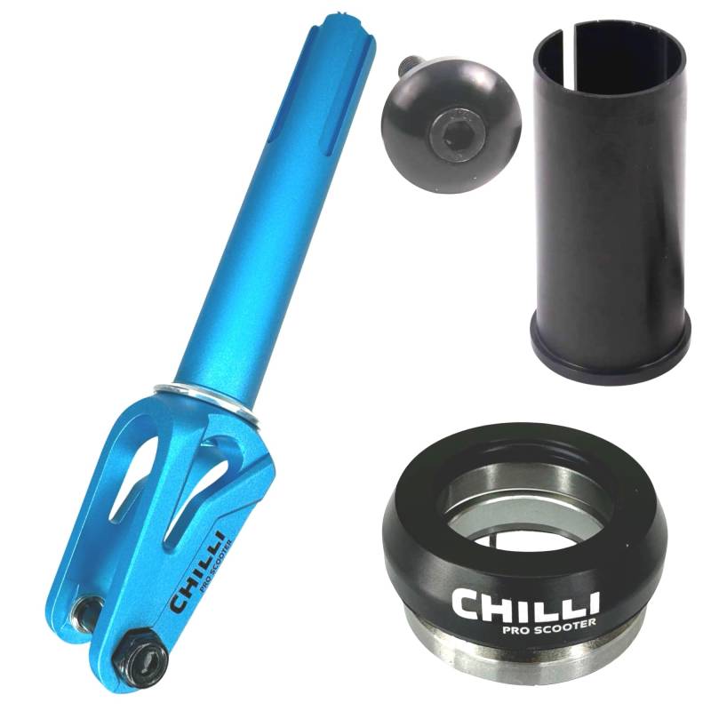 Chilli Pro Scooters FAT27+ 24 Stunt-Scooter Fork HIC Komplettset mit Steuersatz Trick Roller Ersatz Tuning Gabel HIC passend für 100 I 110 I 120mm Rollen Hell Blau von F26