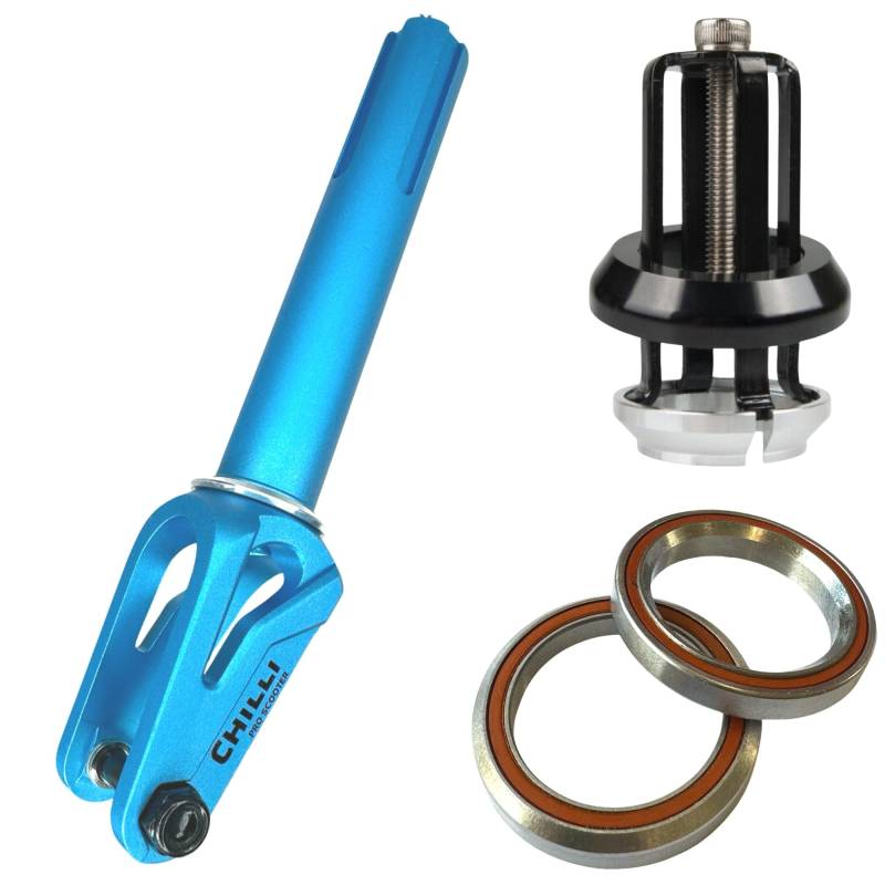 Chilli Pro Scooters FAT27+ 24 Stunt-Scooter Fork IHC Komplettset mit Steuerssatz Trick Roller Ersatz Tuning Gabel passend für 100 I 110 I 120mm Rollen Hell Blau von F26