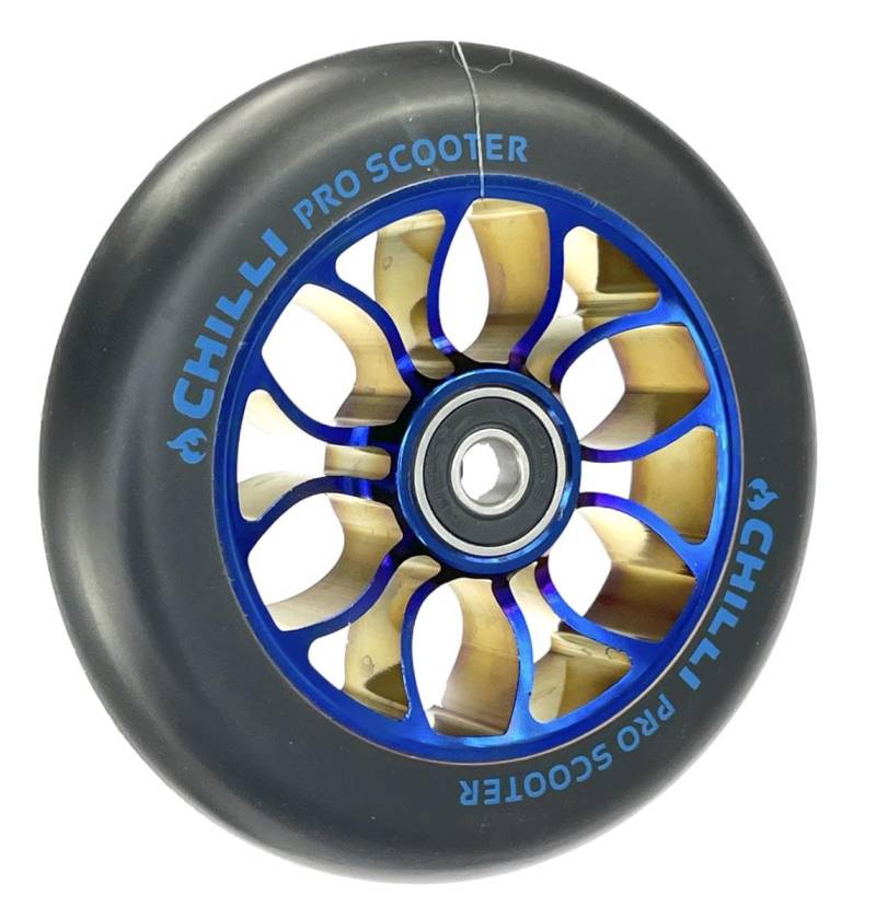 Chilli Pro Stunt-Scooter Rolle Spoked Reaper 110mm Blauchrom/PU Schwarz von F26