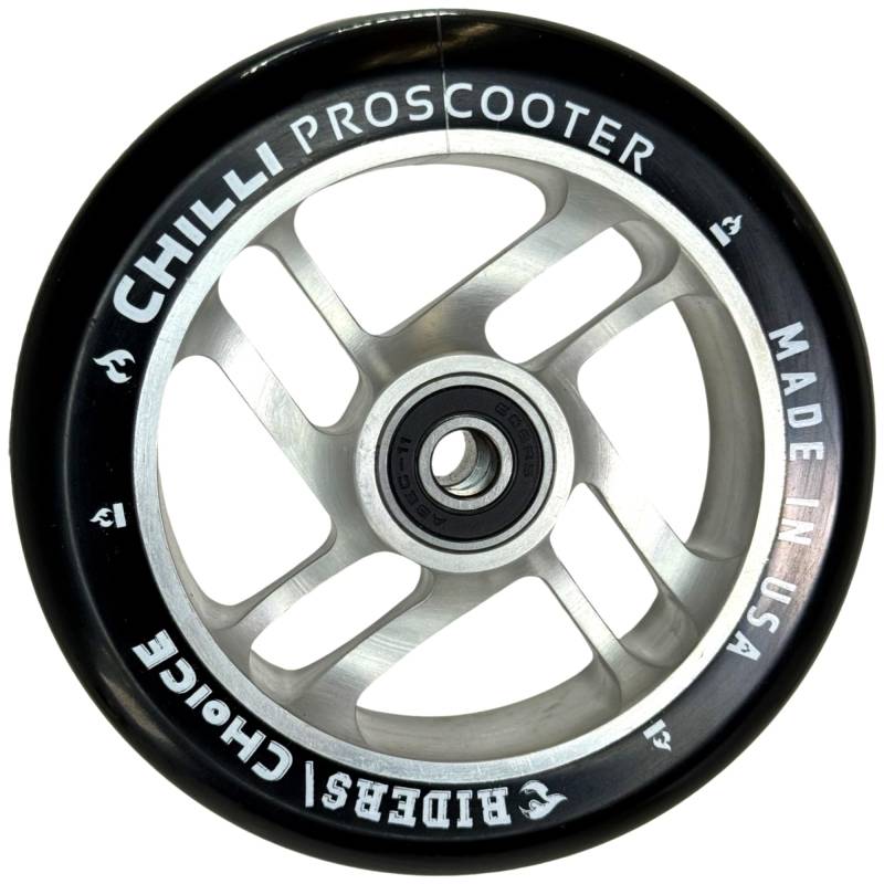 Chilli Pro Scooter Riders Choise Made in USA Stunt-Scooter Ersatzrad Rolle 110mm I Trick I Tret I Roller I Wheel mit Kugellager Silber von F26