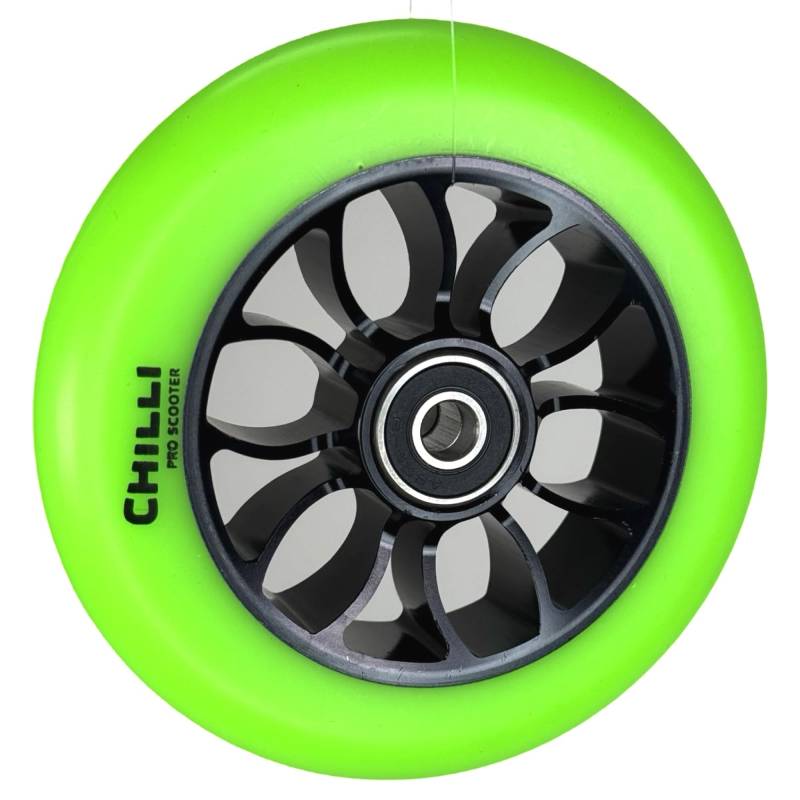 Chilli Pro Stunt-Scooter Ersatzrad Rolle I 100mm I 110mm I 120mm I Trick I Tret I Roller I Wheel mit Kugellager (Reaper 110mm Schwarz/Pu Grün) von F26