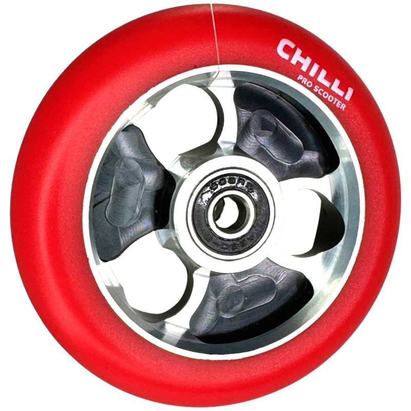 Chilli Pro Scooter Parabol CNC Stunt-Scooter Rolle 100mm I Trick I Tret I Roller I Wheel I Abec 9 Kuhellager Schwarz/Pu Rot von F26