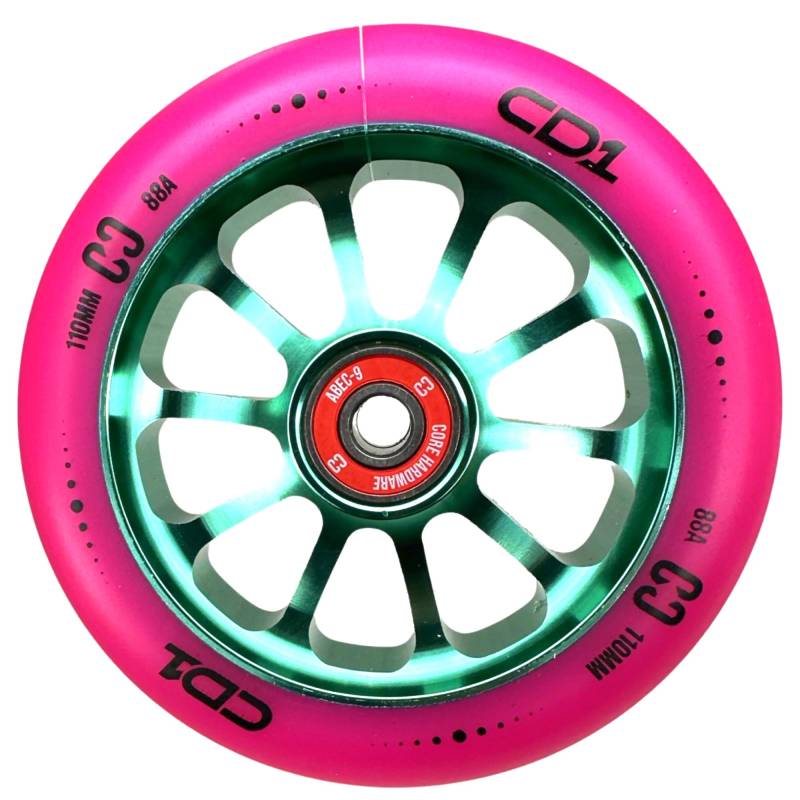 Core CD1 Stunt Scooter Rolle 110mm I Kinder I Roller I Trick I Tret I Wheel I Rad I Reifen I Ersatz I Teile (Petrol/Pu Pink) von F26