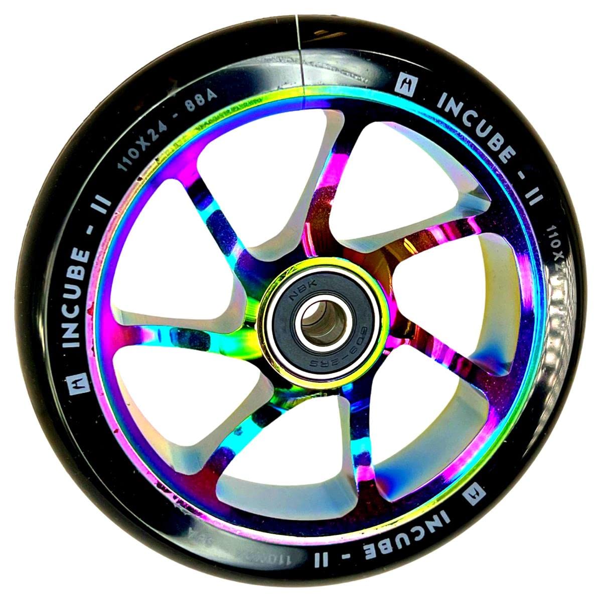 Ethic DTC Incube II Stunt-Scooter 110mm Spoked Wheel Trick Roller Ersatz Rad Park Rolle + Fantic26 Sticker (Rainbow) von F26