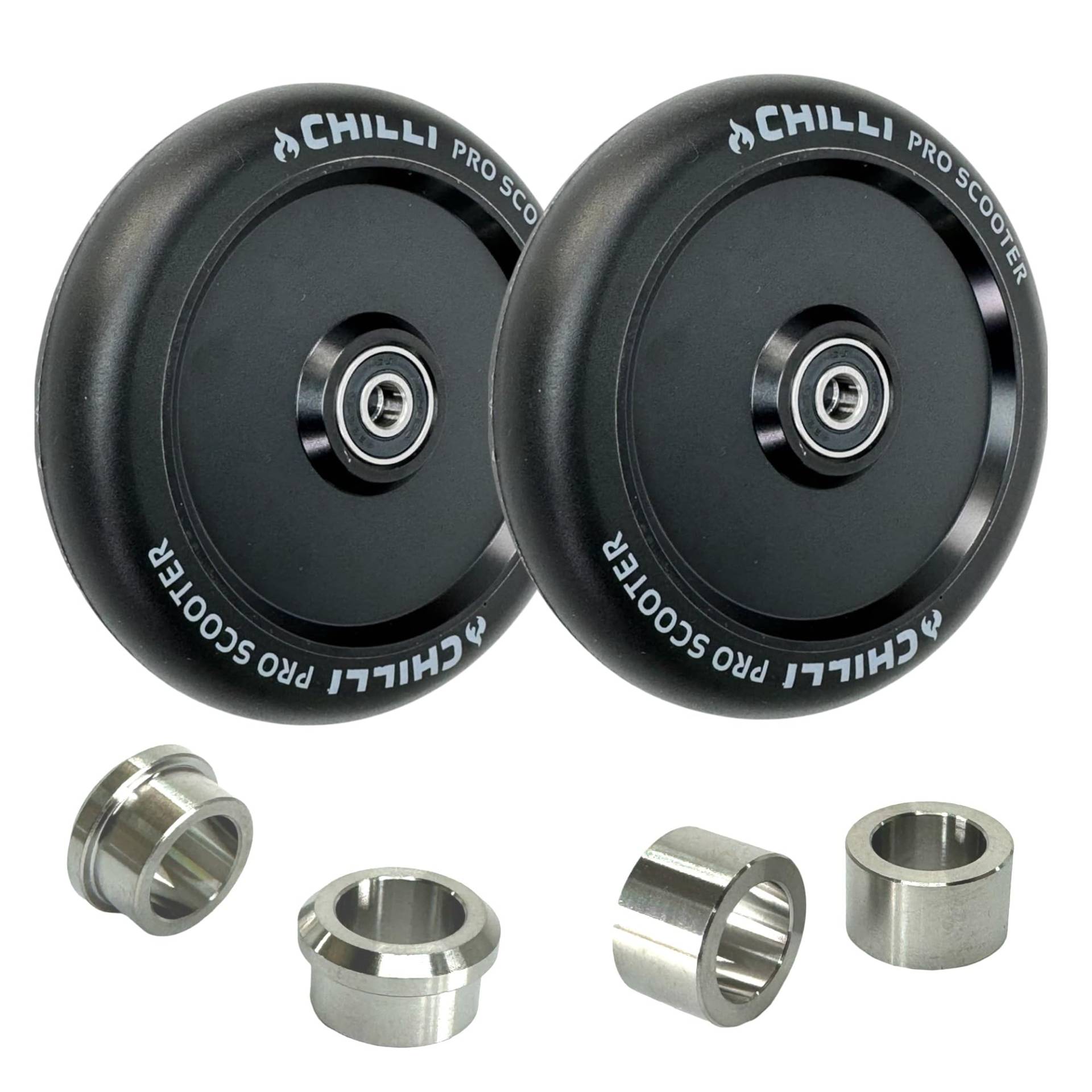 Pro Stunt-Scooter Hollowcore Rollen 120 mm SET+ Titan Spacer nur für Blunt Prodigy S6, S7, S8, S9, X, KOS S5, S6, Colt S5 passend (Schwarz) von F26