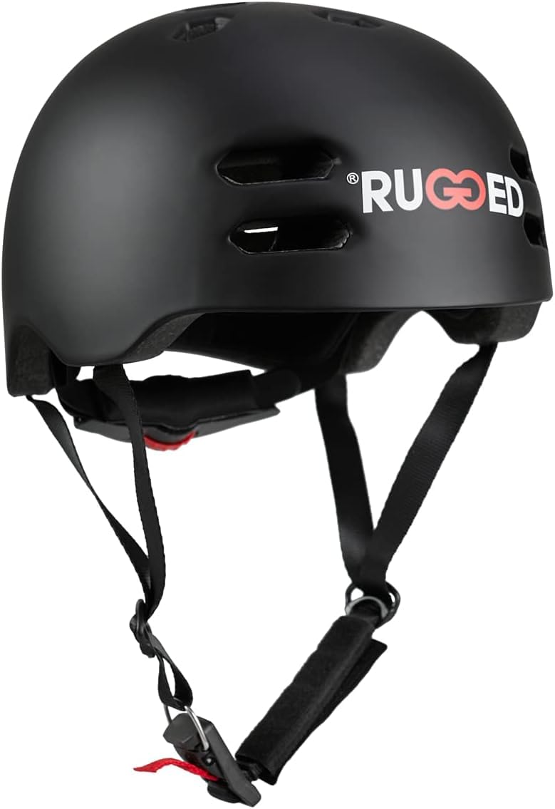 Rugged leichter Inmold Helm I Grössenverstellbar I Magnetverschluss I belüftet für Stunt-Scooter I Skateboard I Inlineskates I Fahrrad I BMX I Dirt I E-Scooter (Schwarz, L = (58-61cm) von F26