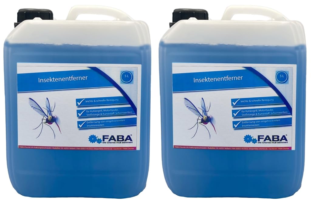 FABA Insektenlöser 2 x 5 L, Insektenentferner, Insektenreiniger. Geeignet für KFZ, Lack, Glas, Kunststoff & Chrom. von FABA