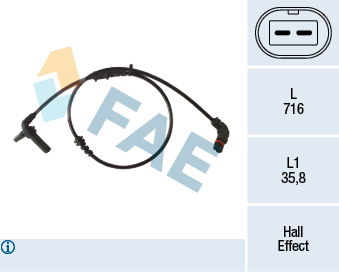 Sensor, Raddrehzahl Vorderachse links FAE 78488 von FAE