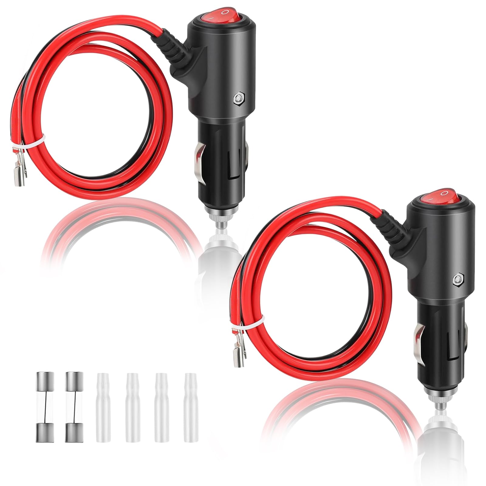 Zigarettenanzünder Stecker mit Schalter 2 Stücke Stecker 12v-24V 55cm 16AWG Verlängerungskabel mit 15A Sicherung für Auto LKW Wohnmobil Boot Motorrad von FAELNK