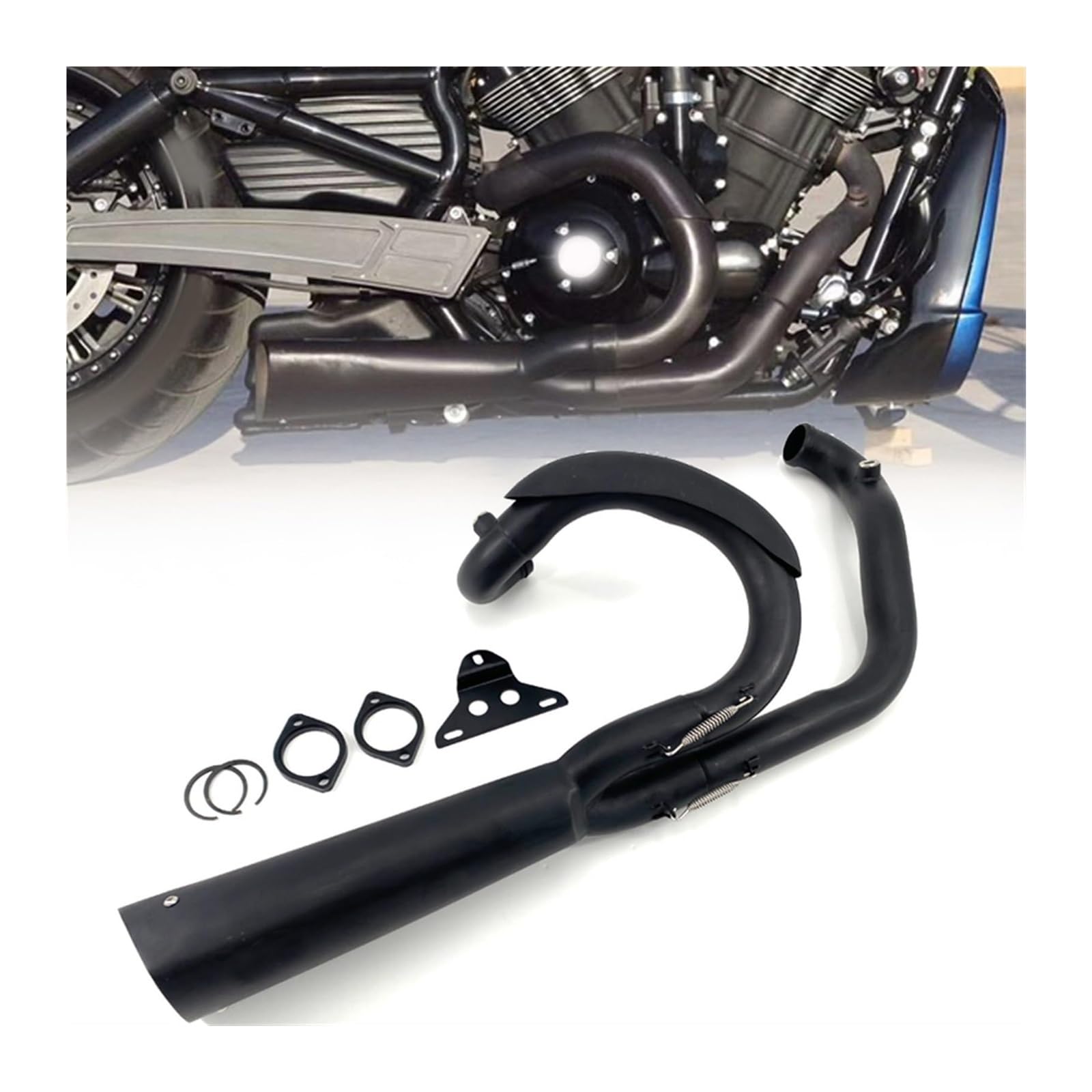 FAHBSTR Motorrad Auspuff Schalldämpfer Für H&Arley Für V-Rod 2003 2004 2005 2006 2007-2021 Auspuffanlage Schwarz 2 In 1 Schalldämpfer Zubehör Zubehör Motorrad(Black Night Rod) von FAHBSTR