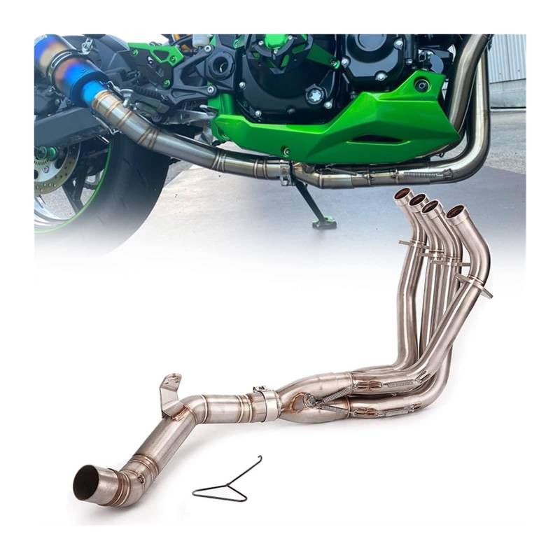 FAHBSTR Motorrad Auspuff Schalldämpfer Für Kawa&saki Z900 SE 2022 Z900 E 2017 2018 2019 Auspuffanlage Header Connect Rohr Slip On 51mm Edelstahl Zubehör(Stainless Steel a) von FAHBSTR