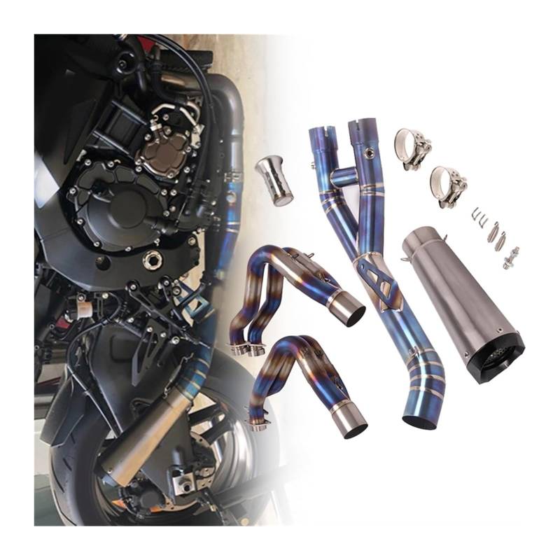 FAHBSTR Motorrad Auspuff Schalldämpfer Für Y&amaha MT10 YZF-R1 R1M 2015 2016 2017 2018 2019 2020 2021 Vollsystem Modifizierte Titanlegierung Front Mid Link Pipe(B) von FAHBSTR