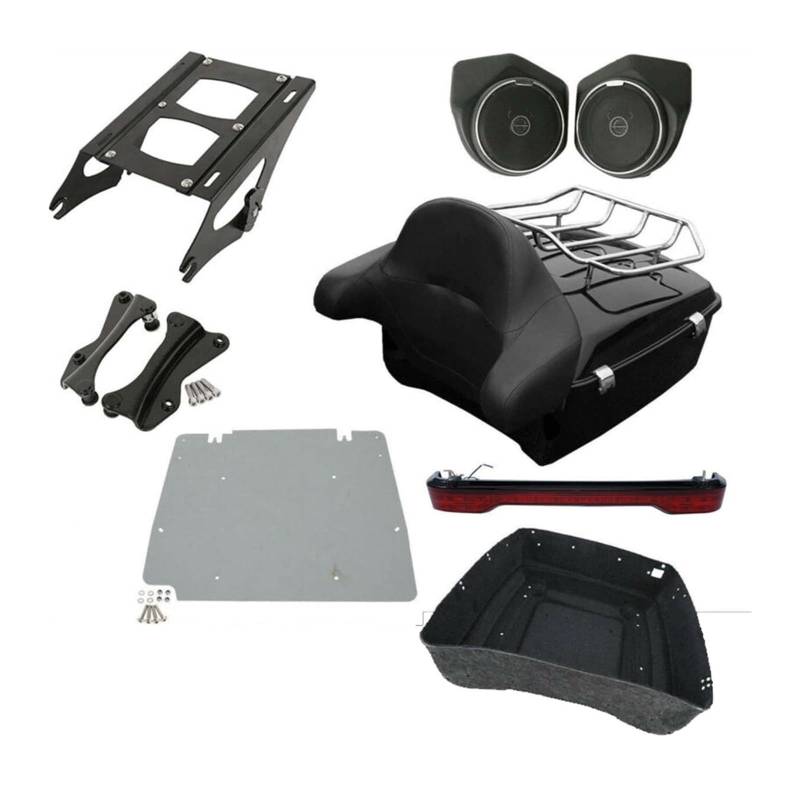 FAHBSTR Motorrad-Gepäckträger Für H&Arley Für CVO Für Street Glide FLHXSE 2015-2021 Motorrad Pack Trunk Rack Rückenlehne Lautsprecher Rücklicht Motorrad Zubehör Kit(A) von FAHBSTR