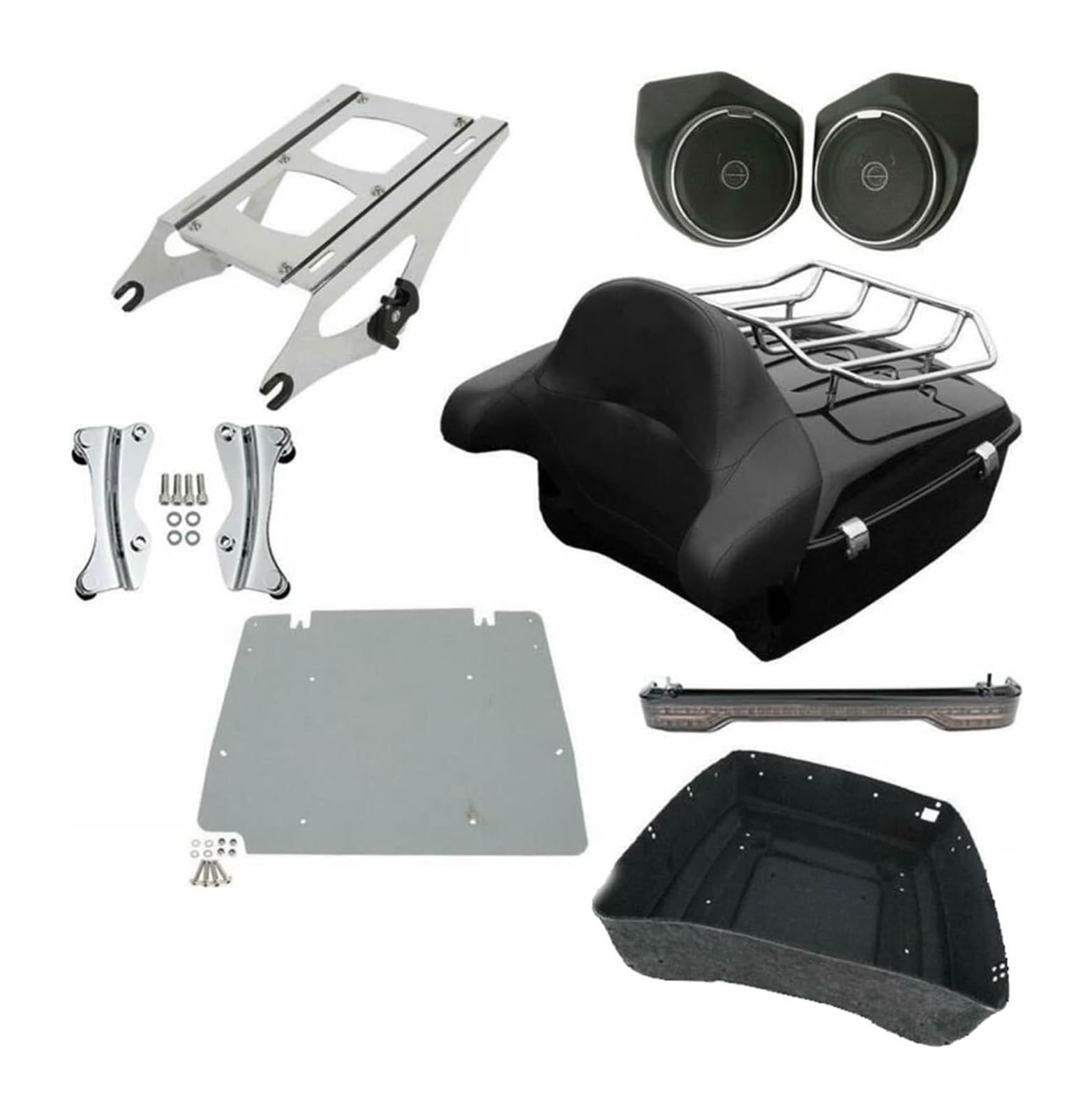 FAHBSTR Motorrad-Gepäckträger Für H&Arley Für Road Glide FLTRX 2015-2021 Motorrad Zubehör Kit Motorrad Pack Trunk Rack Rückenlehne Lautsprecher Rücklicht von FAHBSTR