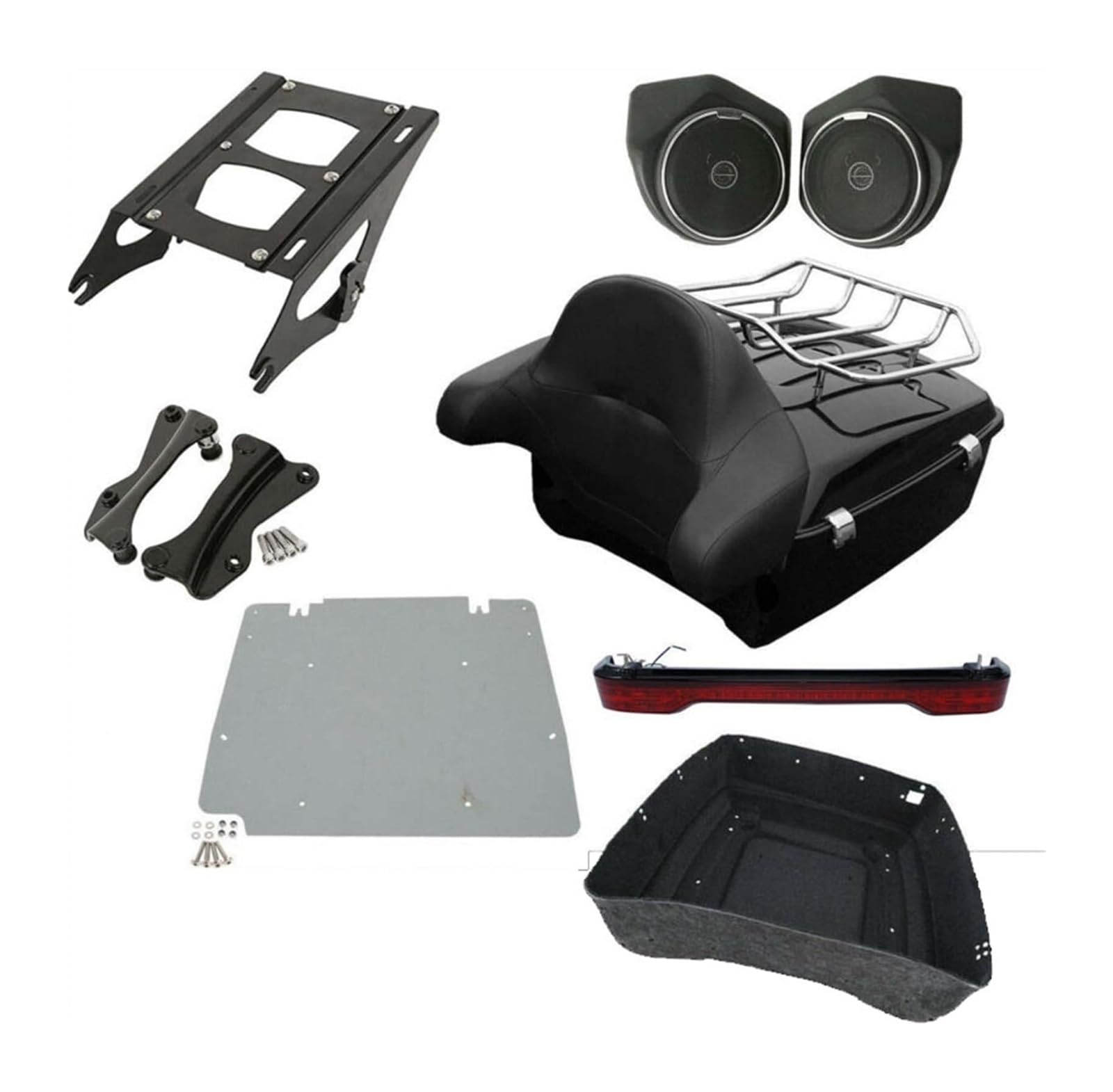 FAHBSTR Motorrad-Gepäckträger Für H&Arley Für Road King FLHR 2014-2021 Motorrad Zubehör Kit Motorrad Pack Trunk Rack Rückenlehne Lautsprecher Rücklicht von FAHBSTR