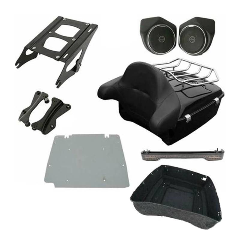 FAHBSTR Motorrad-Gepäckträger Für H&Arley Für Road King FLHR 2014-2024 Motorrad Pack Trunk Rack Rückenlehne Lautsprecher Rücklicht(Len Smoke Rack Black) von FAHBSTR