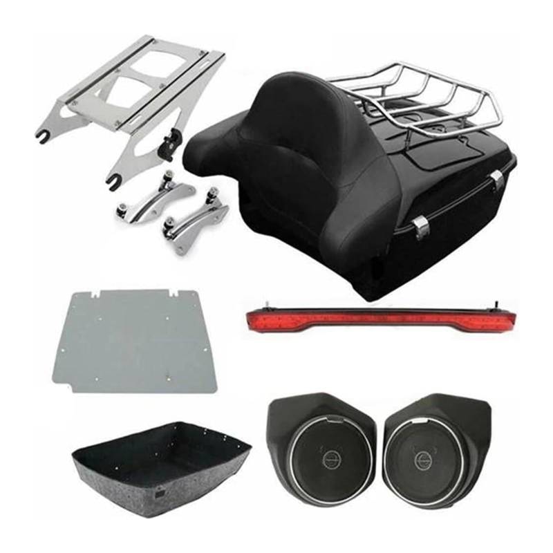 FAHBSTR Motorrad-Gepäckträger Für H&Arley Für Touring 2014-2024 Motorrad Pack Trunk Rack Rückenlehne Lautsprecher Rücklicht(Len Red Rack Chrome) von FAHBSTR