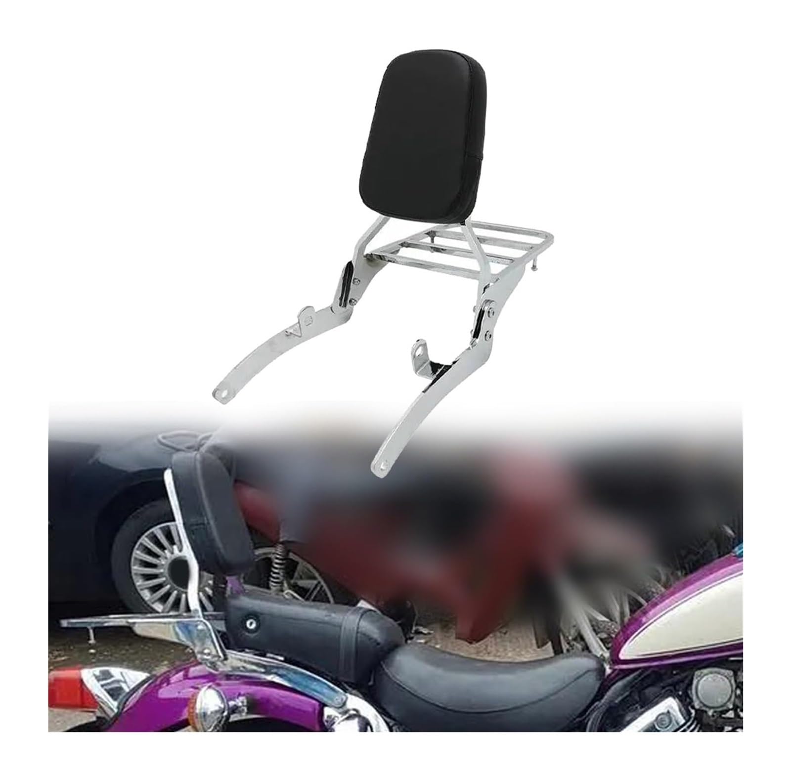 FAHBSTR Motorrad-Gepäckträger Für Y&amaha 1987–2021 XV535 XV400 Für Virago XV 535 400 Motorrad-Beifahrer-Rückenlehne Sissy Bar Mit Gepäckträger-Pad(Chrom) von FAHBSTR