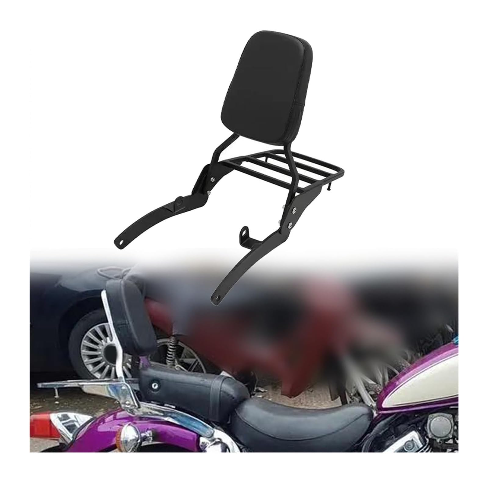 FAHBSTR Motorrad-Gepäckträger Für Y&amaha 1987–2021 XV535 XV400 Für Virago XV 535 400 Motorrad-Beifahrer-Rückenlehne Sissy Bar Mit Gepäckträger-Pad(Schwarz) von FAHBSTR