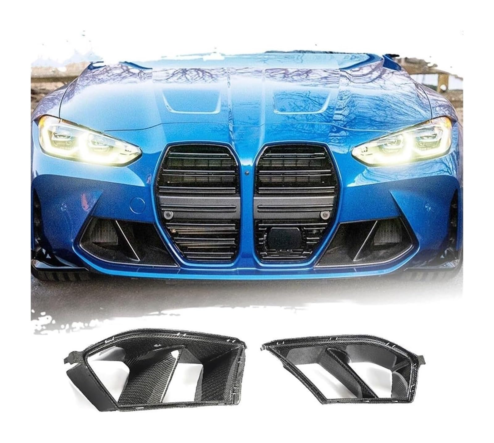 Frontstoßstange Lippe Für B&MW 3 4 Serie G80 G82 G83 M3 M4 2021 UP FRP Nebelscheinwerfer Mesh-Abdeckungen Auto Frontspoiler 2PCS Frontstoßstange Air Vent Cover Trim(Dry Carbon) von FAHBSTR