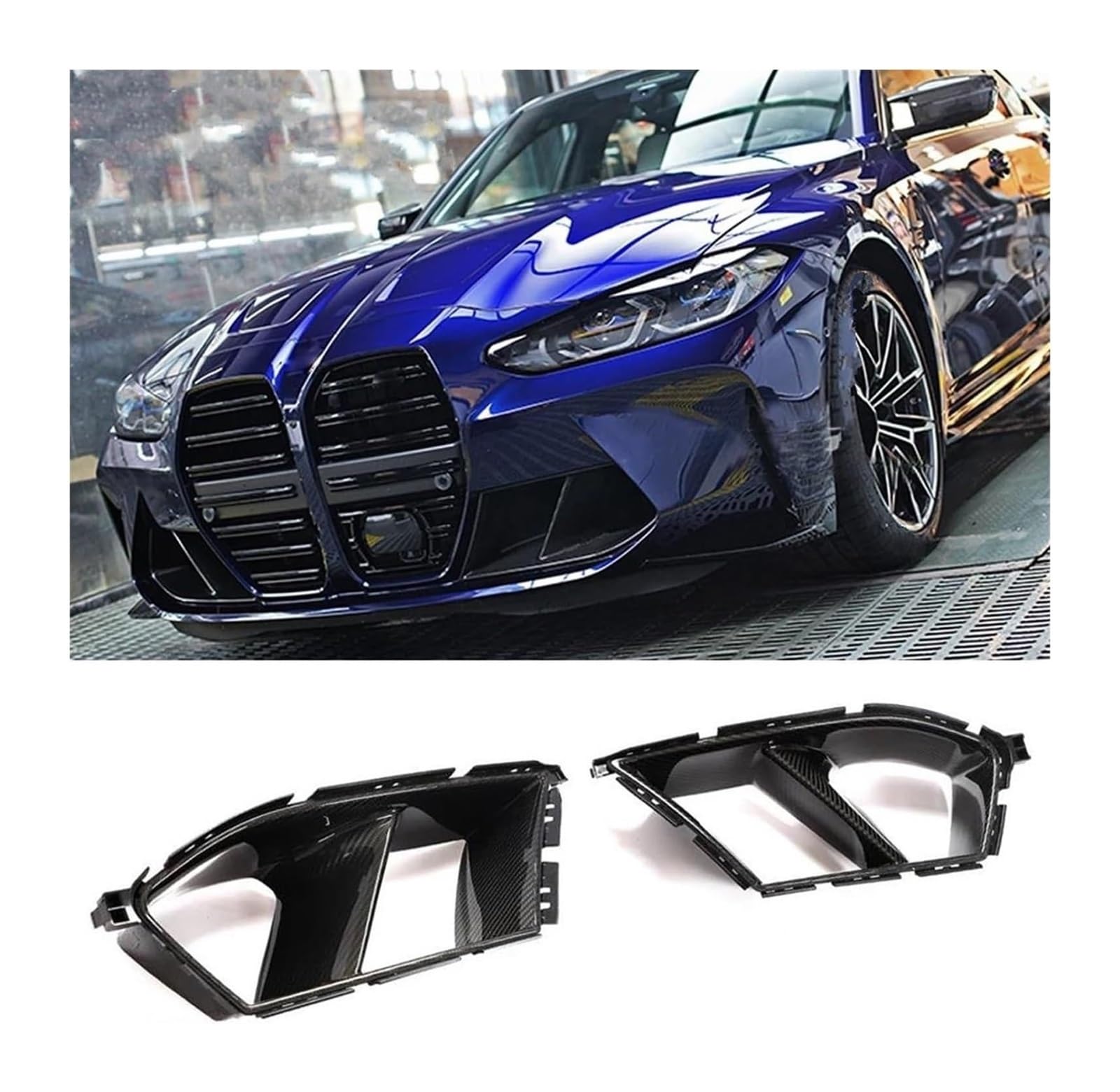 Frontstoßstange Lippe Für B&MW 3 4 Serie G80 G82 G83 M3 M4 2021 UP FRP Nebelscheinwerfer Mesh-Abdeckungen Auto Frontspoiler 2PCS Frontstoßstange Air Vent Cover Trim(Wet Carbon Fiber) von FAHBSTR