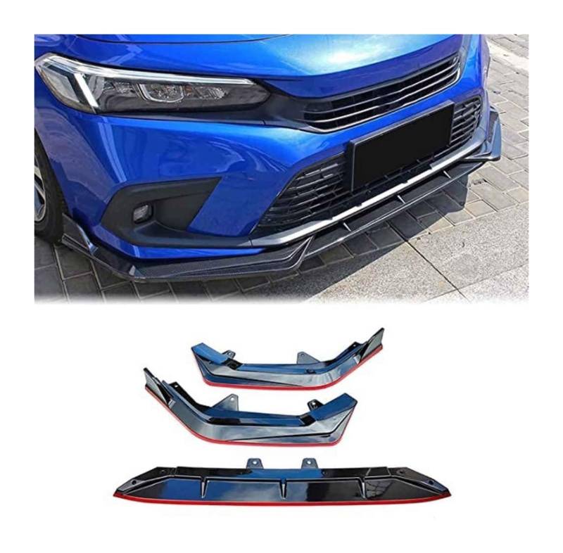 Frontstoßstange Lippe Für Civic 11th 4DR Sedan 2021–2023 Frontstoßstangenlippe Kinnspoiler Karbonfaser-Look Frontdiffusor Diffusor Normal-D Schwarz Rot(DBlackRed) von FAHBSTR