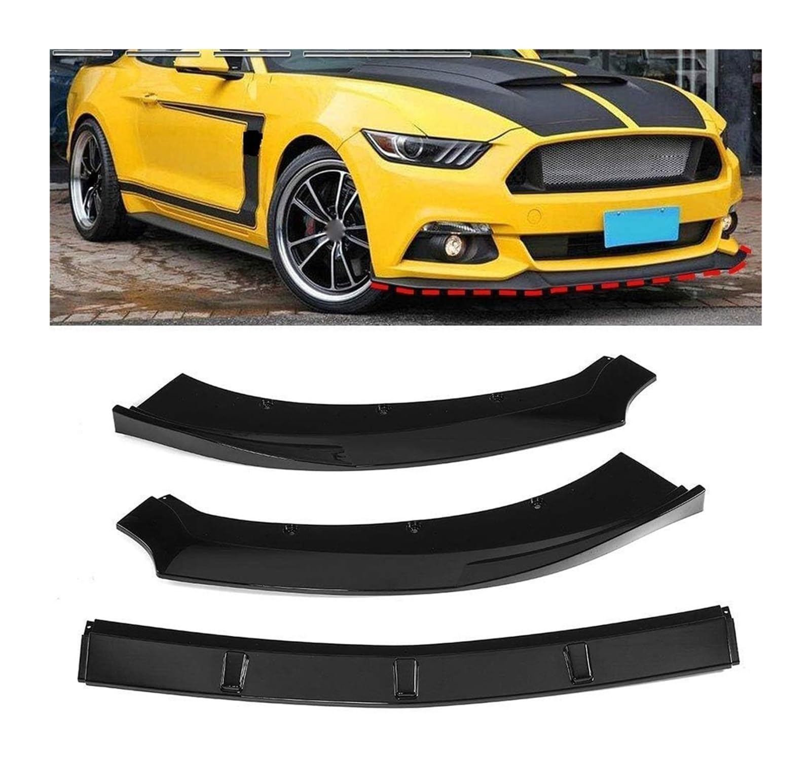 Frontstoßstange Lippe Für Ford Für Mustang 2015-2017 Frontschürze Lippe Kinn Spoiler Carbon Look Front Diffusor Diffusor Mattschwarz Auto Front Spoiler(Carbonfiberlook) von FAHBSTR