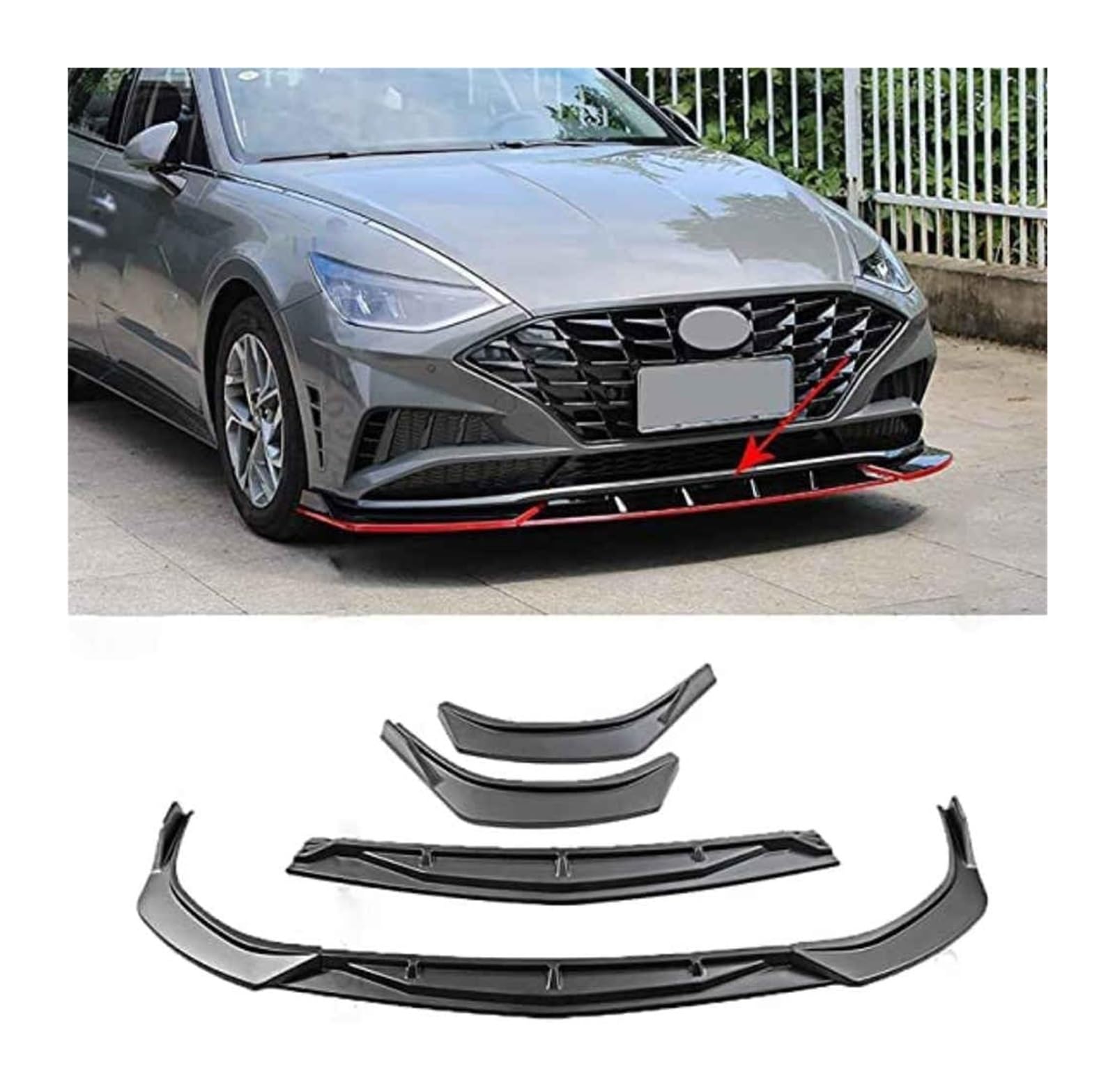 Frontstoßstange Lippe Für Hyundai Für Sonata 2019 2020 Frontschürze Lippe Kinn Spoiler Carbon Look Front Diffusor Diffusor Normal-D Rote Linie(CMatteBlack) von FAHBSTR