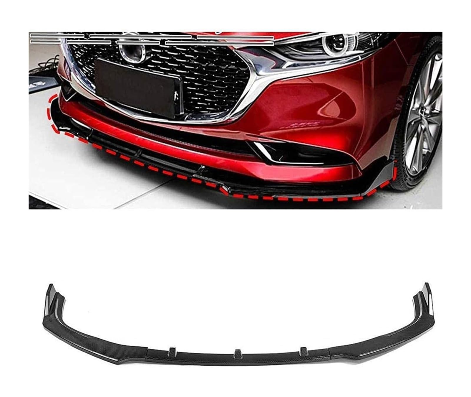 Frontstoßstange Lippe Für Mazda 3 Für Axela 2019 2020 Frontschürze Lippe Kinn Spoiler Carbon Look Front Diffusor Diffusor Mattschwarz Auto Front Spoiler(Carbonfiberlook) von FAHBSTR