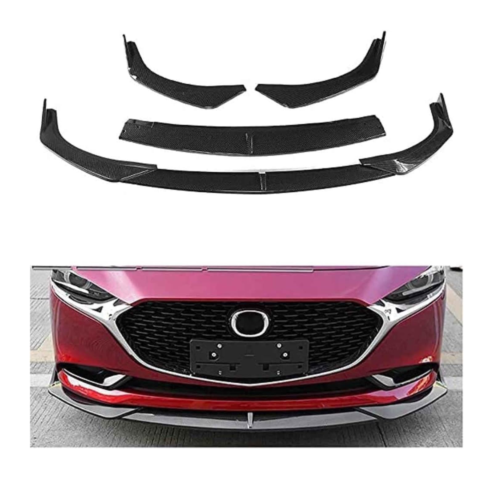 Frontstoßstange Lippe Für Mazda 3 Limousine Für Axela 2019 2020 Frontstoßstange Lippe Kinnspoiler Carbon Look Frontdiffusor Diffusor Normal-C Mattschwarz(ACarbonFiber) von FAHBSTR