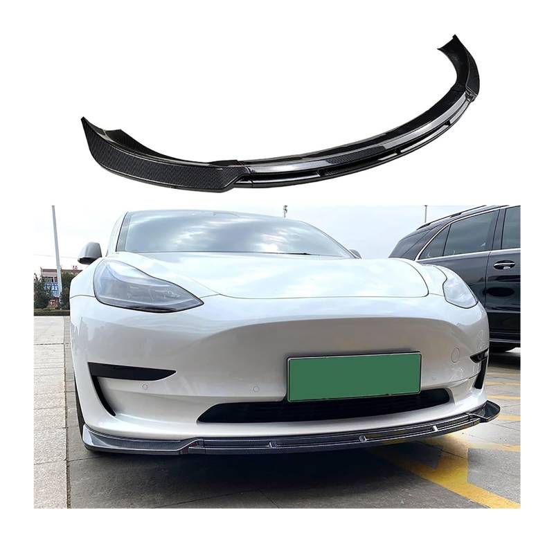 Frontstoßstange Lippe Für Model 3 Frontschürze Lippe Kinn Spoiler Carbon Look Front Diffusor Diffusor Glänzend-schwarz Auto Front Spoiler(Carbon-fiber-look) von FAHBSTR