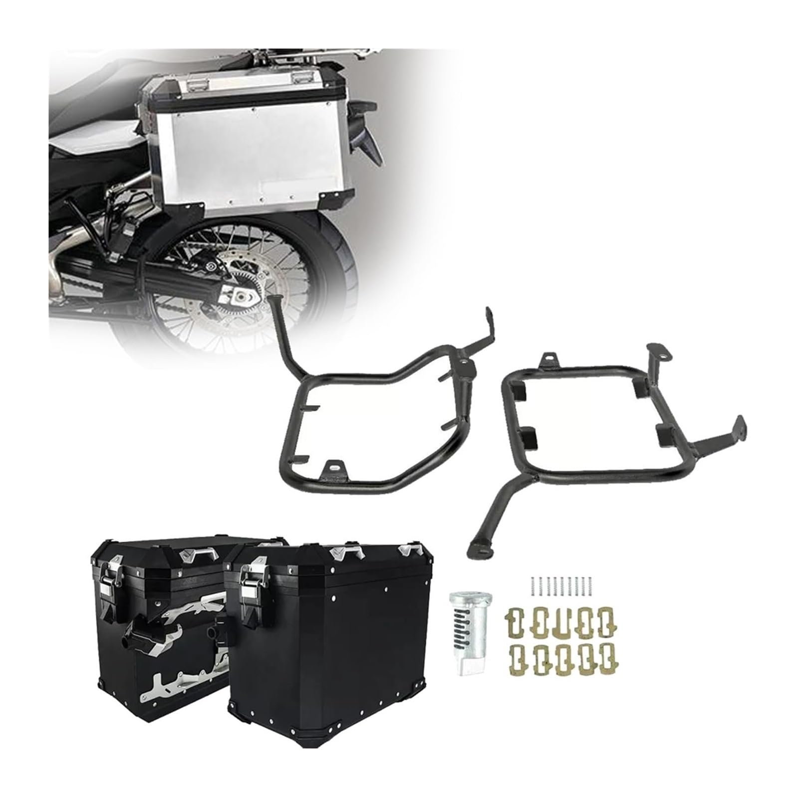 Motorrad-Gepäckträger Für B&MW F700GS F 700 GS 2009-2017 Top Case Pannier Satteltasche Halterung Stamm Box Motorrad Aluminium Box Gepäckträger(Pannier Bk Rack Bk) von FAHBSTR