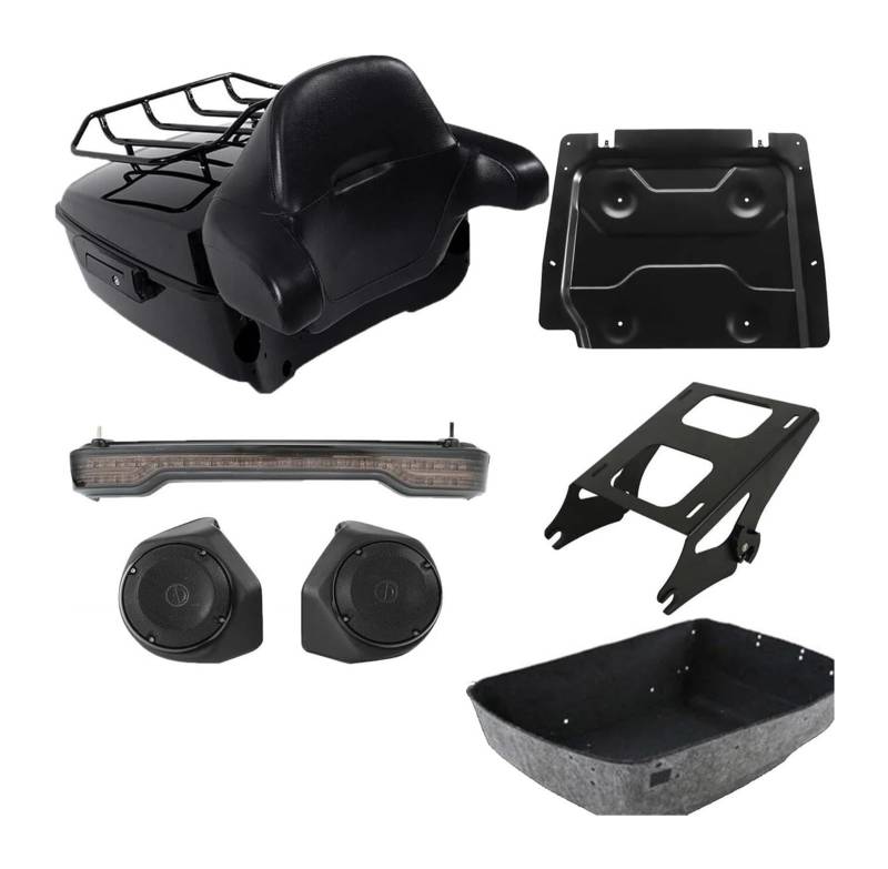 Motorrad-Gepäckträger Für H&Arley Für Electra Für Glide Standard FLHT 2019 2020 2021 2022 Motorrad King Pack Trunk W/ 6,5" Lautsprecher Gepäckträger(Black- Smoke) von FAHBSTR