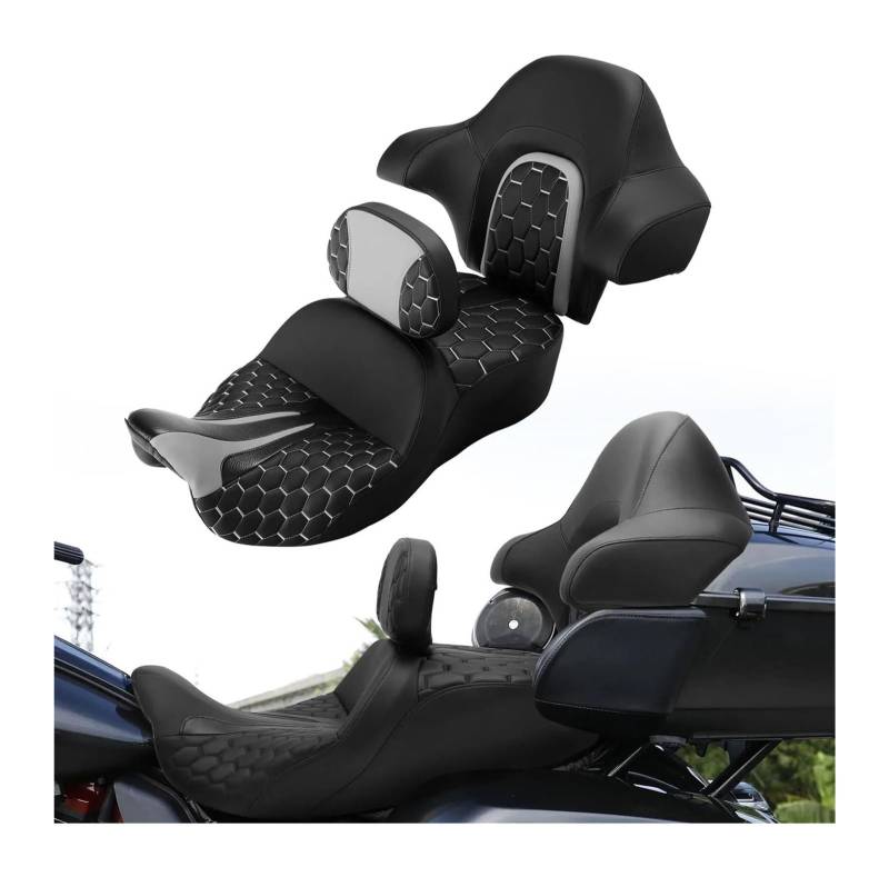 Motorrad-Gepäckträger Für H&Arley Für Tri Für Glide Ultra FLHTCUTG 2014 2015 2016 2017 2018 2019 2020 2021 Beifahrer Fahrer Motorrad Doppelte Rückenlehne(Weiß) von FAHBSTR