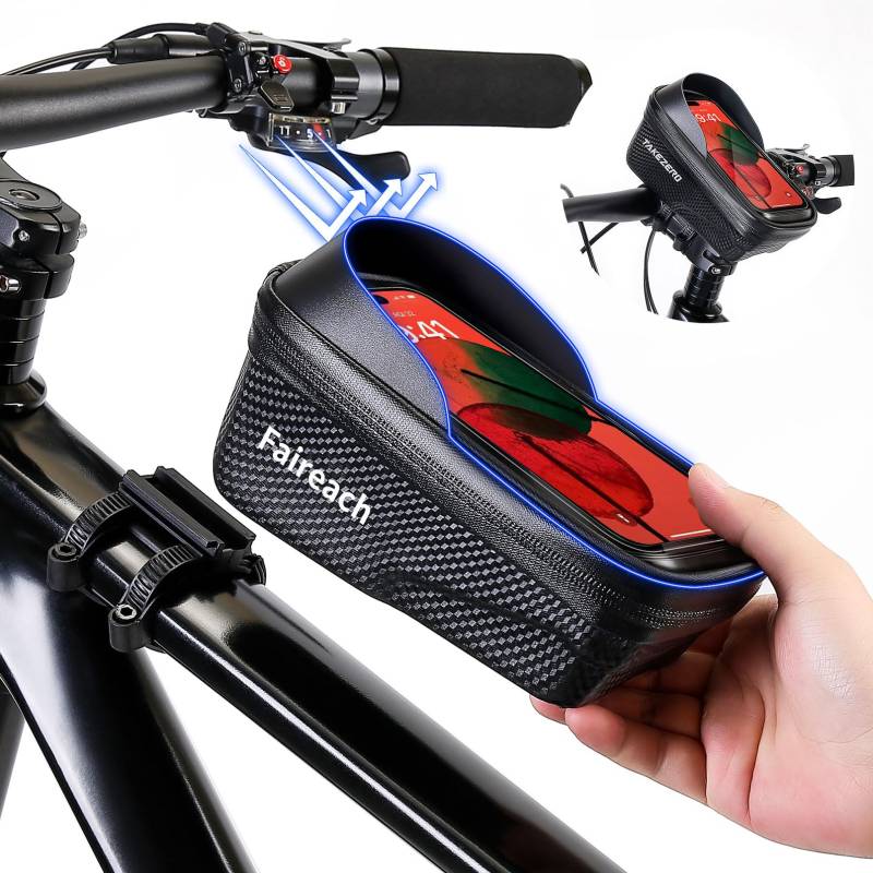 Faireach Fahrradtasche Rahmen Schnellverschluss, Fahrrad Rahmentasche Wasserdicht mit Große Kapazität Handytasche Fahrrad mit 0.25mm Touchscreen, Face ID für Smartphones 5,5-7 Zoll von Faireach