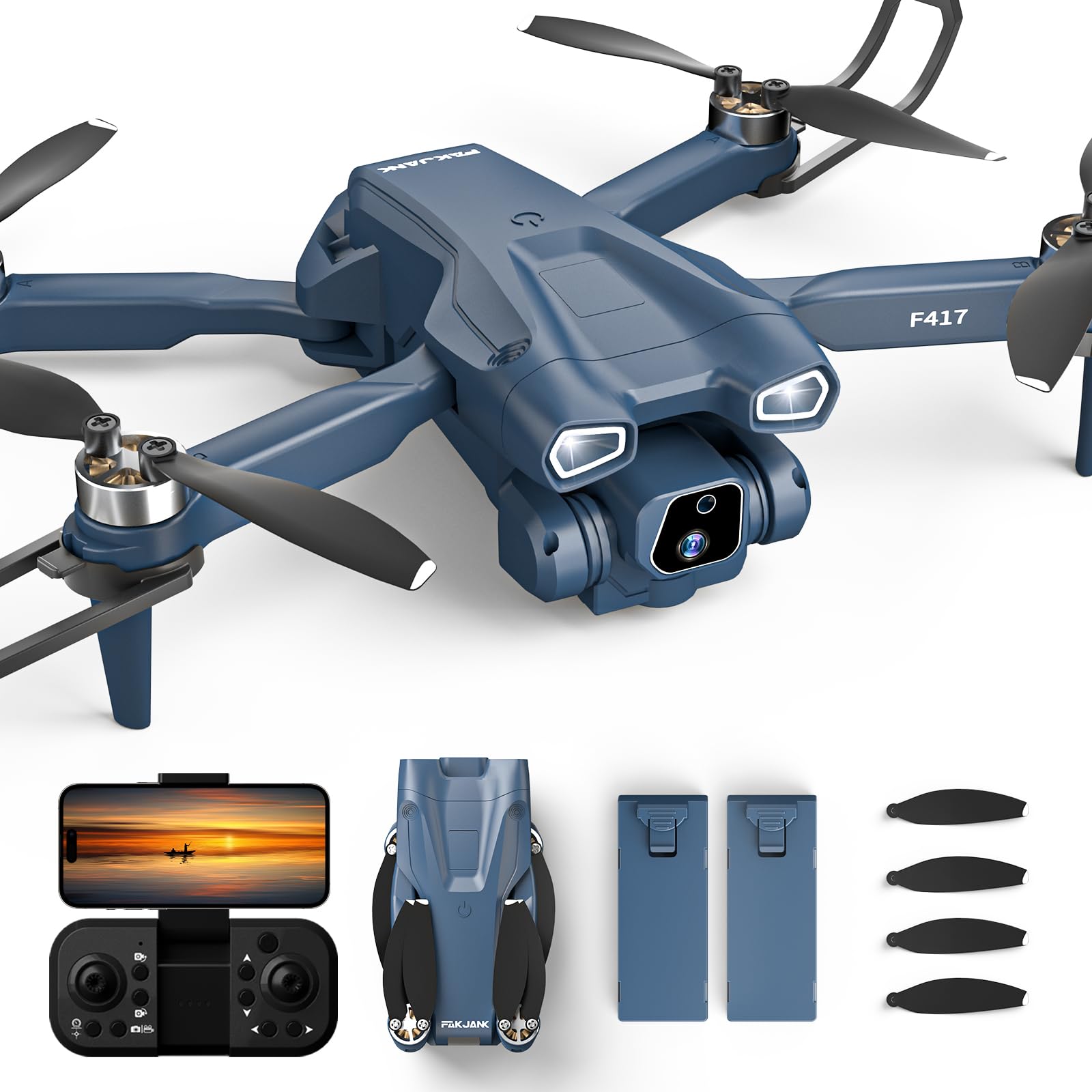 F417 Drohne mit Kamera 4K,135° Verstellbares Camera Drone mit Bürstenloser Motor,RC Faltbare FPV kinderDrohne,5GHz WiFi Übertragung Drones für Anfänger,Headless Mode,3D Flip,2 Batterien Lange Flugzeit von FAKJANK