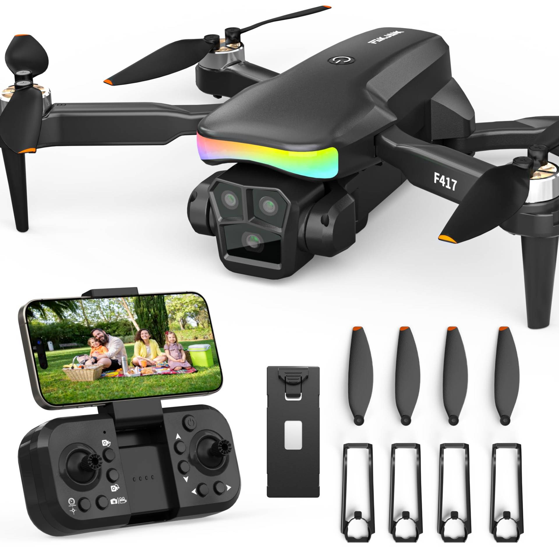 Drohne mit Kamera 1080P für Kinder,90°Adjust Lens AIdrone FPV,Bürstenloser Motor Drones mit 5GHz WiFi Übertragung,3D Flip,Headless Mode,Drohn Lange Flugzeit von FAKJANK