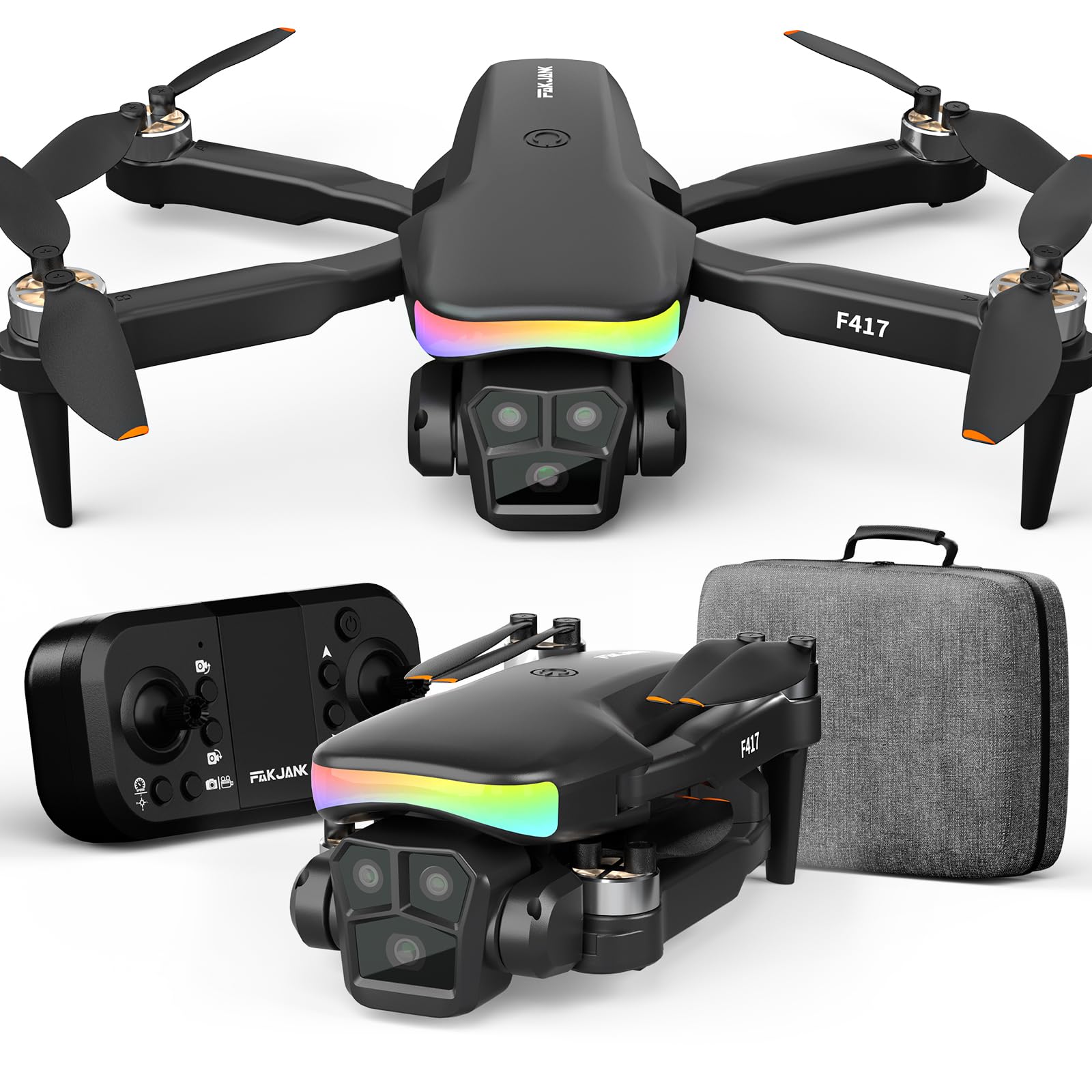 Drohne mit Kamera 1080P für Kinder,90°LED Bunt Lampe Bürstenlosem Drone mit WiFi Übertragung,Kameradrohne outdoor RC Quadrocopter für Jungen Mädchen,Handtasche,FPV Dual Kamera Drones für Anfänger von FAKJANK