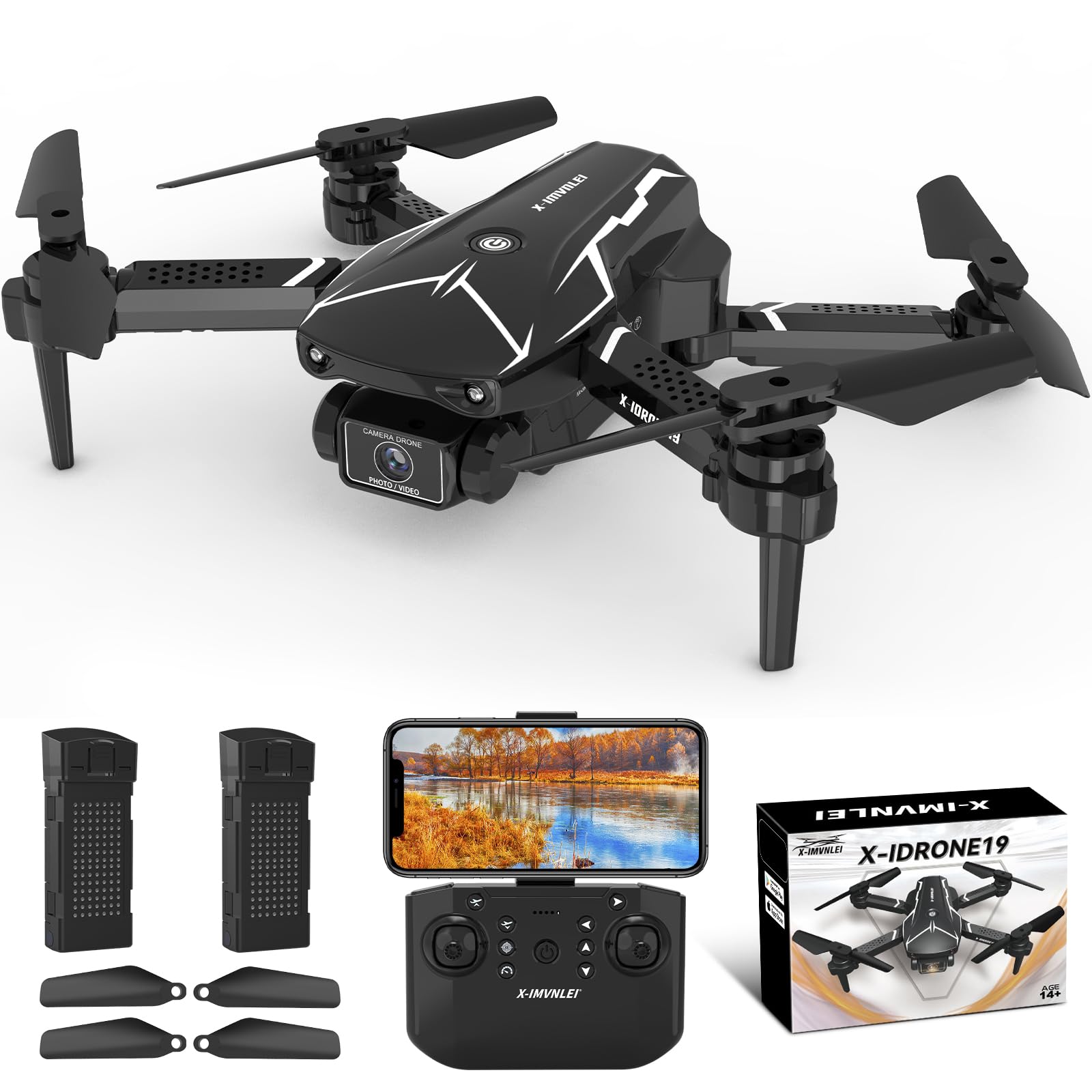 Drohne mit Kamera HD 720P,Mini KinderDrohnen mit 2 Camera,RC Drone Quadcopter mit FPV WiFi Übertragung für Erwachsene,Höhenhaltung und Headless Mode für Anfänger,3D Flip,2 Batterien 20Mins von FAKJANK